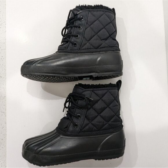 NWOT Eddie Bauer Women Black Quilted Winter Snow Duck Boots Lace-Up Rubber 8 - Picture 5 of 10